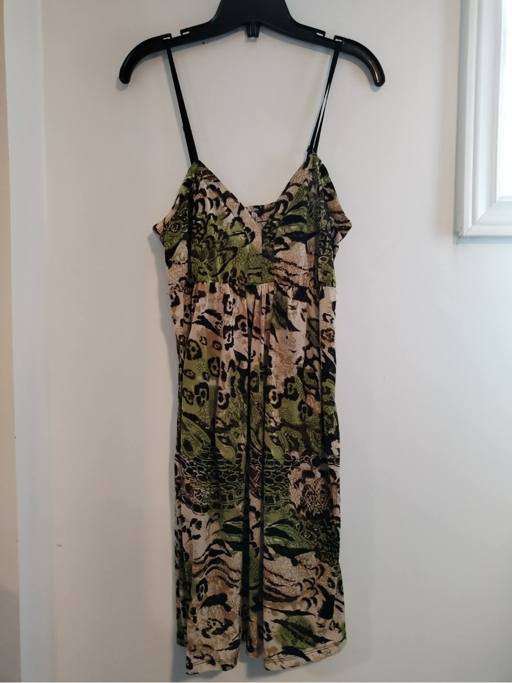 Y2K 2000s Green Animal Print Spaghetti Strap Dress - Size L